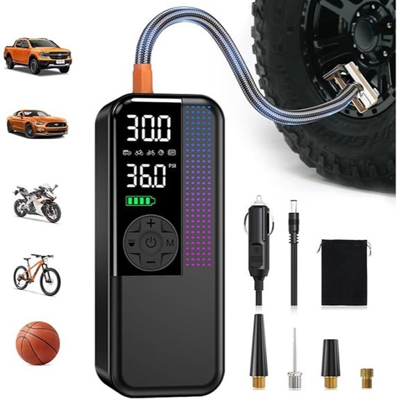 Portable Tire Inflator with 150 PSI & LED Light