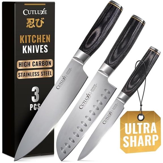 Cutluxe 3-Piece Chef Knife Set with Pakkawood Handles