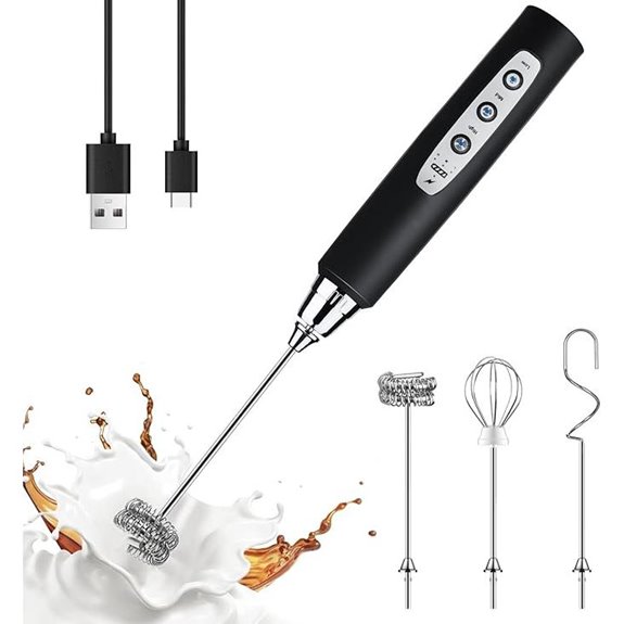 YUSWKO Rechargeable Handheld Milk Frother with 3 Heads