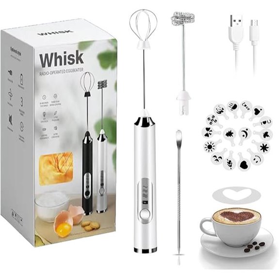 Rechargeable Milk Frother with 3 Speeds and Accessories