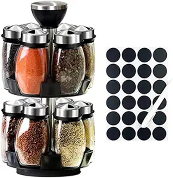 Revolving Spice Rack with 12 Jars and Organizer