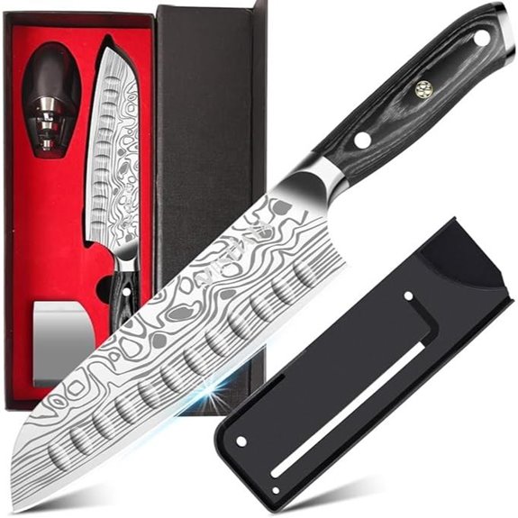 MOSFiATA 7-Inch Santoku Knife with Sheath and Sharpener