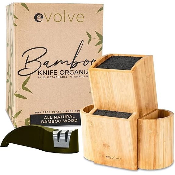 EVOLVE Bamboo Knife Block with Space Saver Storage