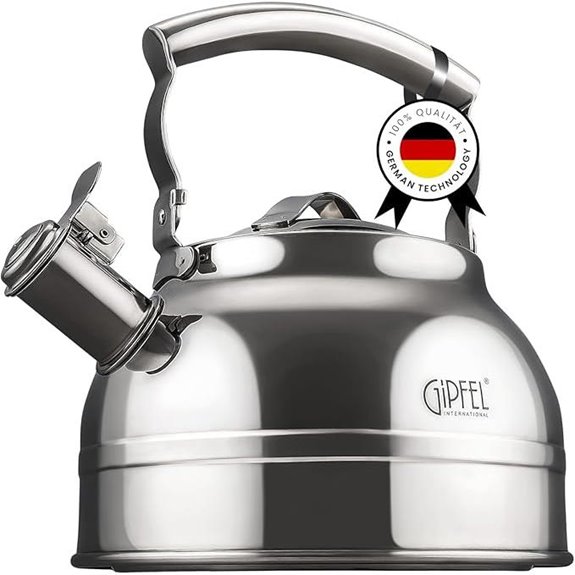 GIPFEL Whistling Tea Kettle 2.3 Quart Stainless Steel