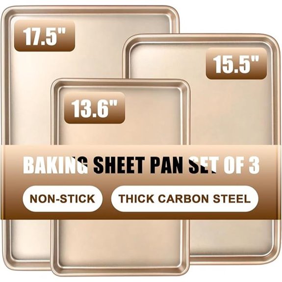 Baking Sheet Set of 3 Nonstick Heavy Duty Gold