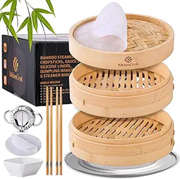 Bamboo Steamer Basket for Asian Cuisine (2-Tier)