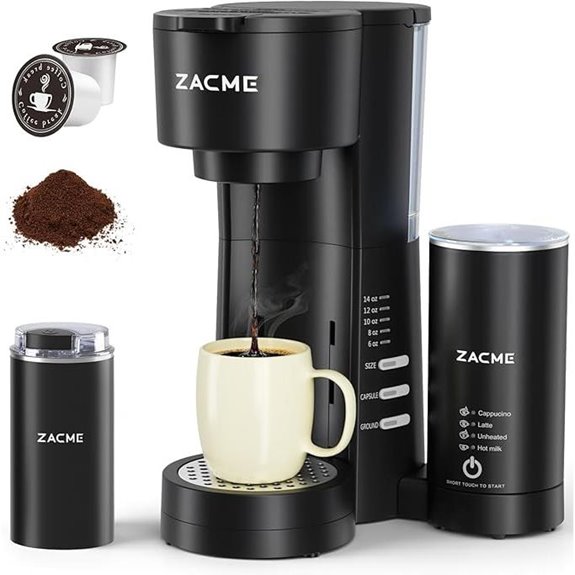 ZACME 4-in-1 Single Serve Coffee Maker with Frother