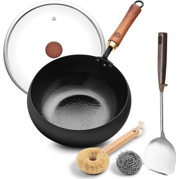 WANGYUANJI Wrought Iron Wok with Lid 9.5-Inch