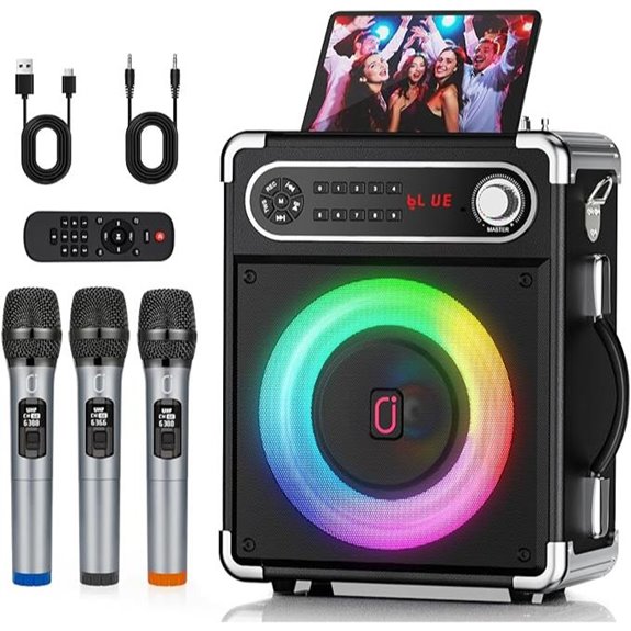 Wireless Karaoke Machine with Microphones and Disco Lights