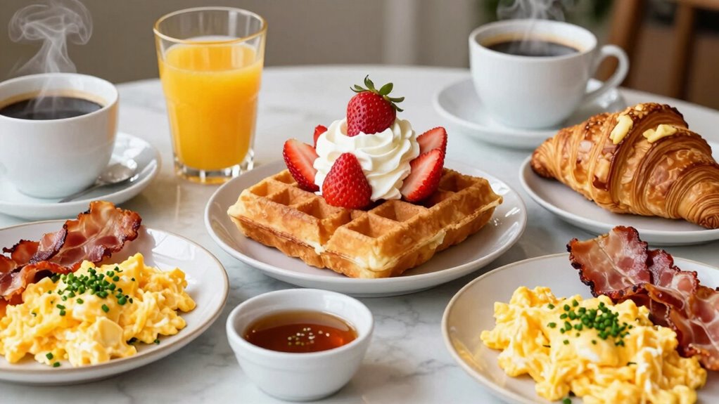 waffles and assorted sides