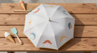 this children’s umbrella casts playful characters onto the ground, making sun protection fun