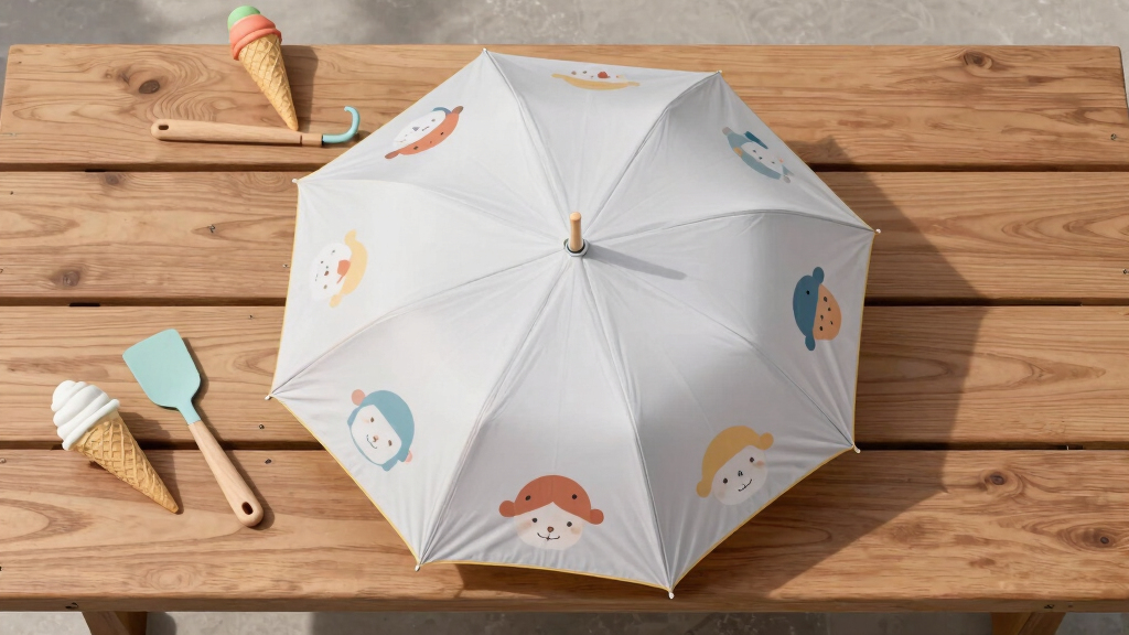 this children’s umbrella casts playful characters onto the ground, making sun protection fun