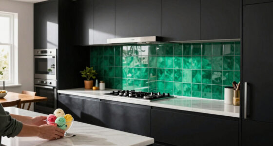 Black, Bold Cabinets And Dramatic Green Tiles Refresh This 2000S Kitchen