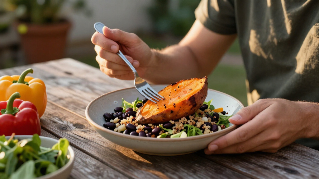 Roasted Sweet Potato, Black Bean, And Quinoa Salad