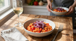 Tomato Risotto With Frizzled Red Onions